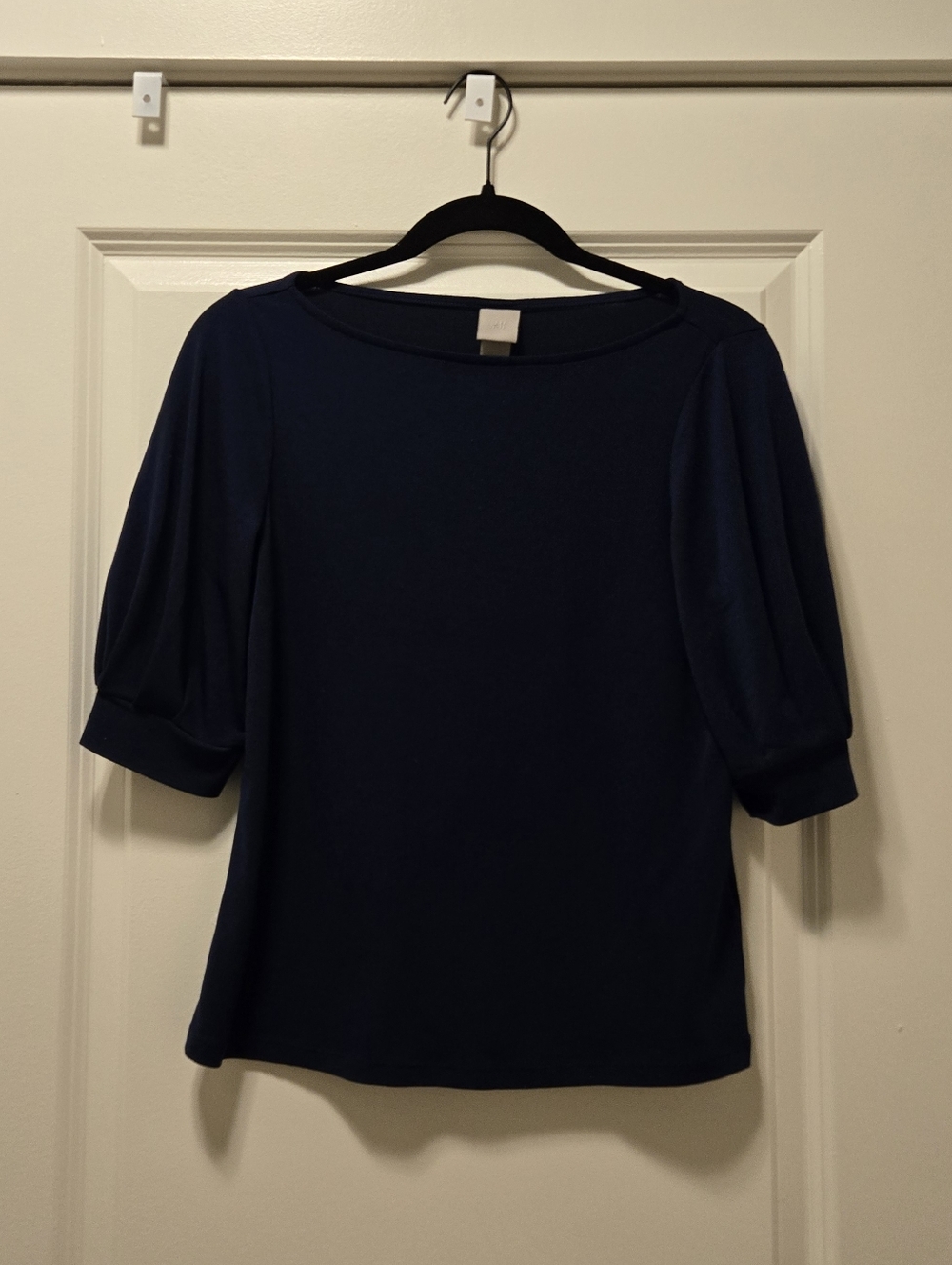 H&M Navy Puff-Sleeve Top, XS